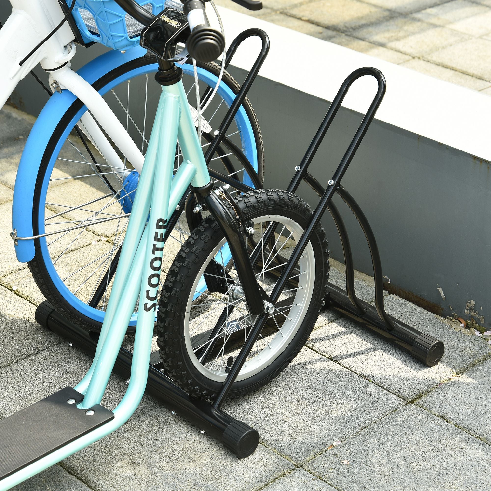HOMCOM 2 Bike Floor Parking Stand Rack Indoor Outdoor Ground Reversible - Black 
