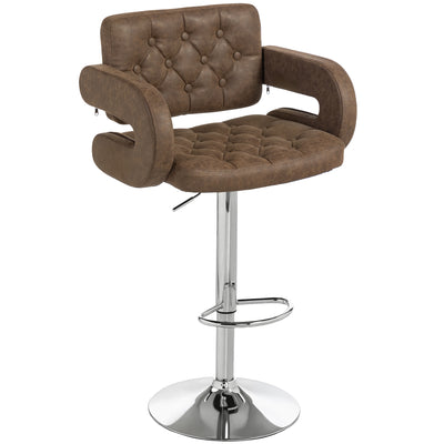 HOMCOM PU Leather Upholstered Swivel Bar Stool, Height Adjustable with Back, Armrest, Footrest, Coffee 