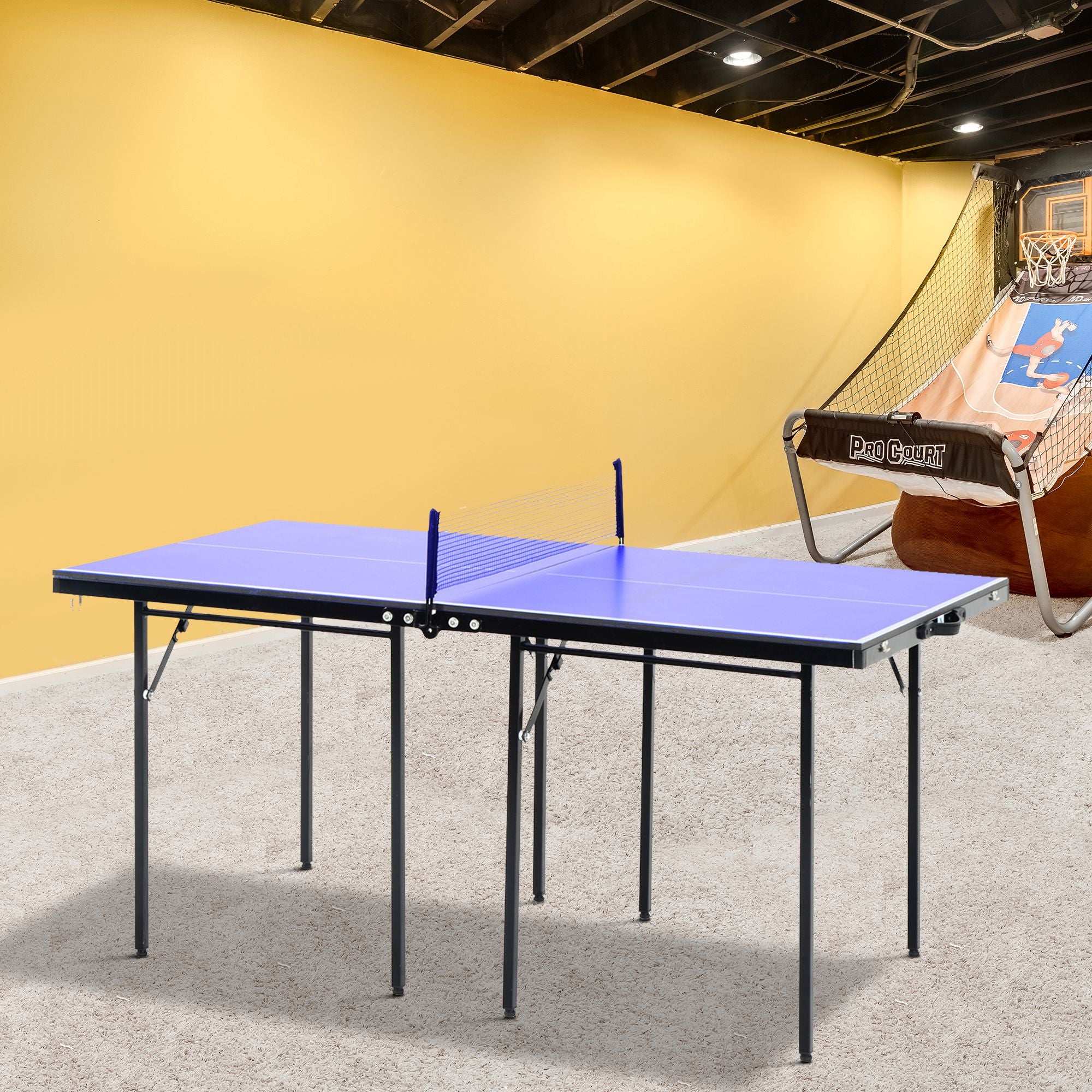 HOMCOM Folding 5ft Mini Compact Table Tennis Top Ping Pong Table Set Professional Net Games Sports Training Play Blue 