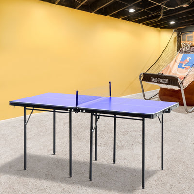 HOMCOM Folding 5ft Mini Compact Table Tennis Top Ping Pong Table Set Professional Net Games Sports Training Play Blue 