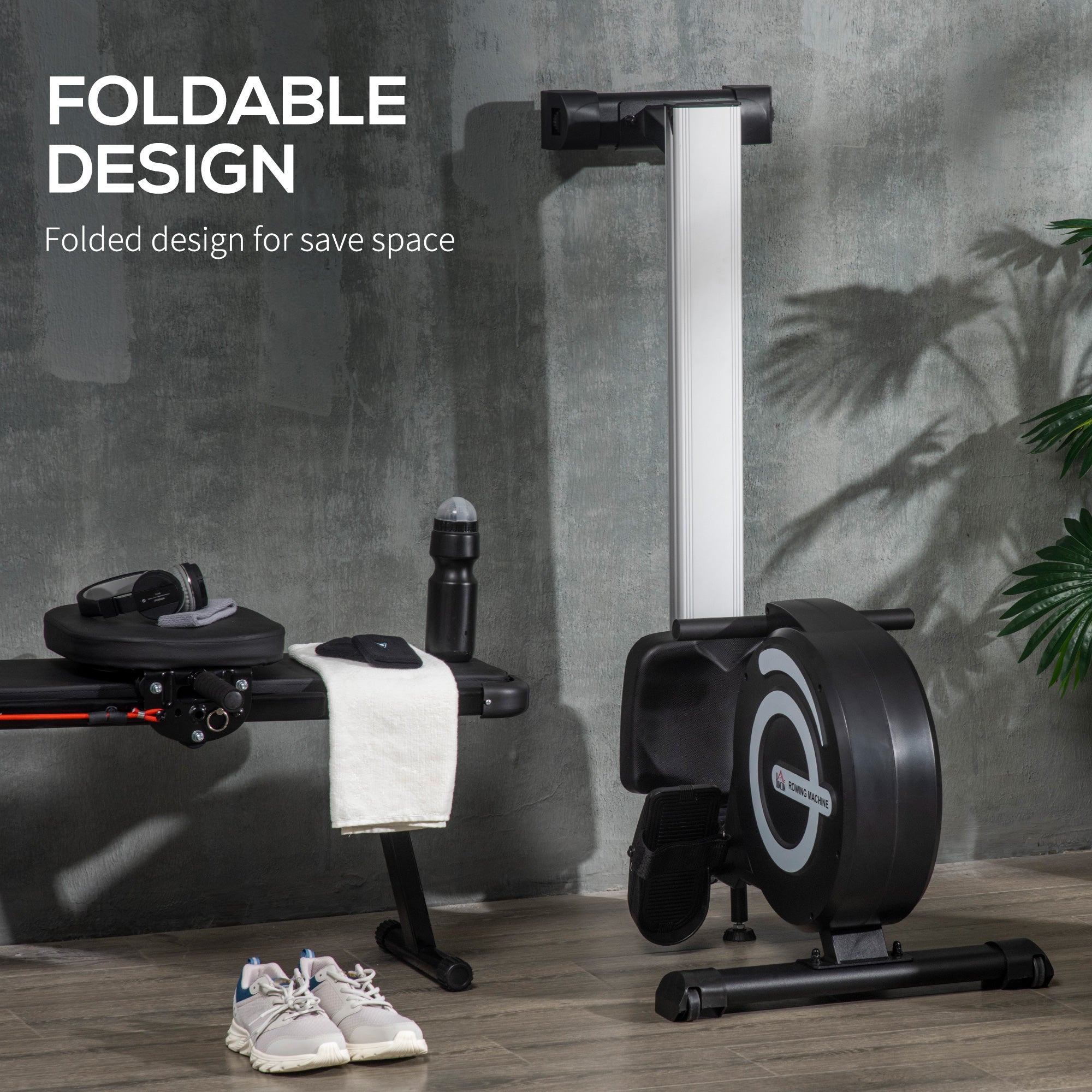 HOMCOM Indoor Body Health & Fitness Adjustable Magnetic Rowing Machine Rower with LCD Digital Monitor & Wheels for Home, Office, Gym 