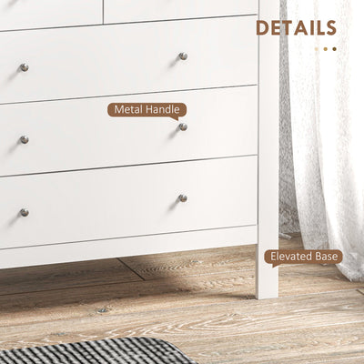 HOMCOM Modern Chest of Drawers, 5 Drawer Storage Cabinet with Metal Handles and Runners for Bedroom, White 