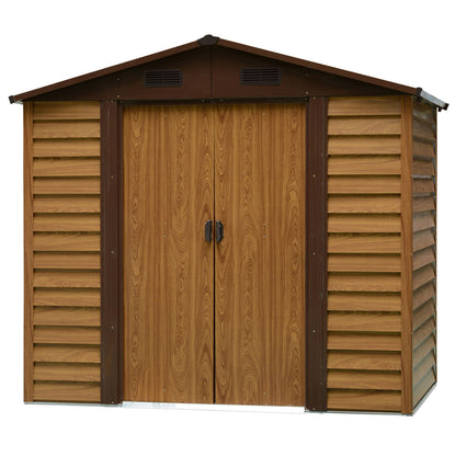 Outsunny 8 x 6ft Garden Metal Storage Shed House Hut Gardening Tool Storage with Kit and Ventilation, Brown 