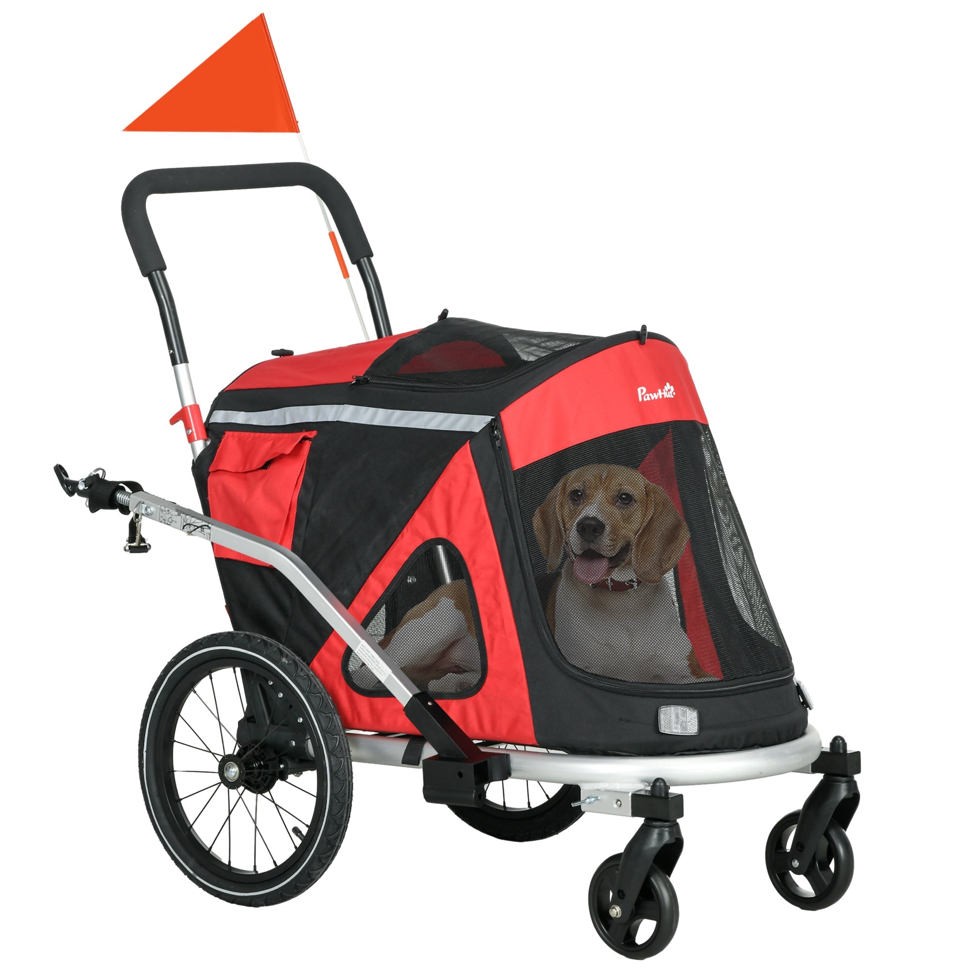 PawHut 2 in 1 Aluminium Foldable Dog Bike Trailer, Pet Stroller, for Medium Dogs - Red 