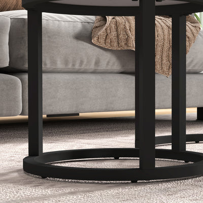 HOMCOM Glass Coffee Table Set of 2, Round Nest of Tables with Marble-Effect Tempered Glass Tabletop and Steel Frame, Modern Side Tables for Living Room, White 