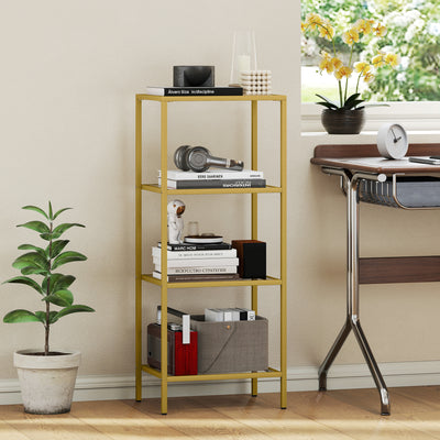 HOMCOM 4-Tier Shelving Unit, Glass Shelf, Vertical Storage Shelf for Living Room, Home Office, Bedroom, Bathroom, Gold Tone 