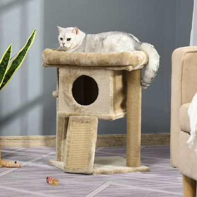 PawHut Cat Tree Tower for Indoor Cats Cat Scratching Post Climbing Activity Centre w/Jute Scratching Pad, Toy Ball, Cat House - Coffee 