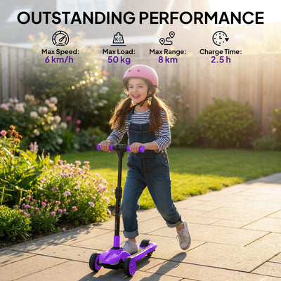 AIYAPLAY Three-Wheel Foldable Electric Scooter for Kids Aged 6-10 Years, Purple 