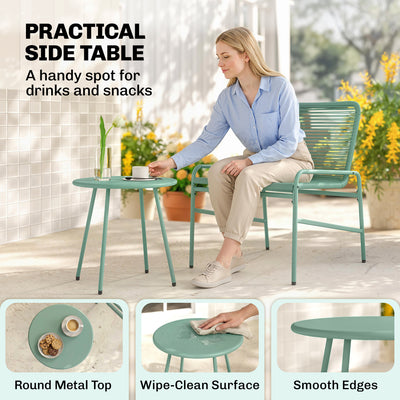 Outsunny 3 Piece Rattan Bistro Set, Outdoor Garden Furniture Set with 2 Chairs, Round Coffee Table for Patio, Balcony, Green 