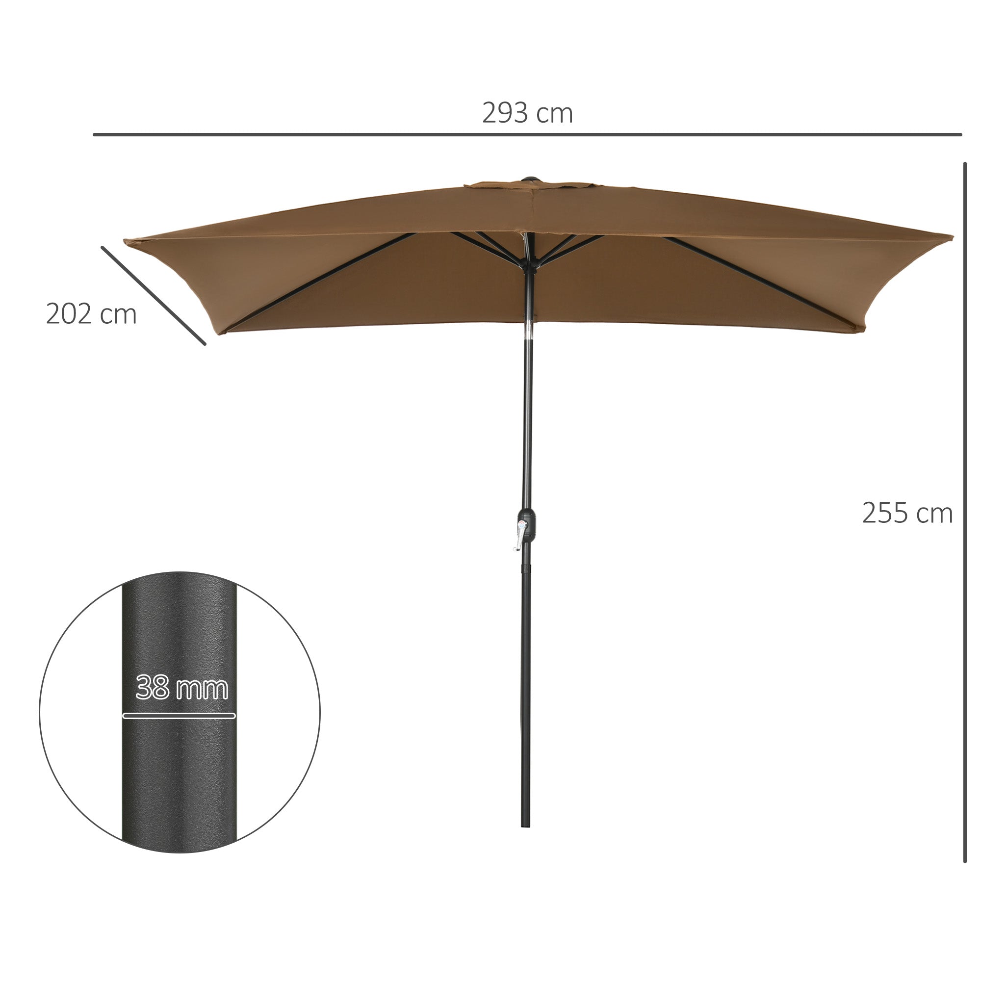Outsunny 3x2m Garden Parasol Umbrella Outdoor Sun Shade Canopy with Tilt and Crank, Aluminium Frame Rectangular, Brown 