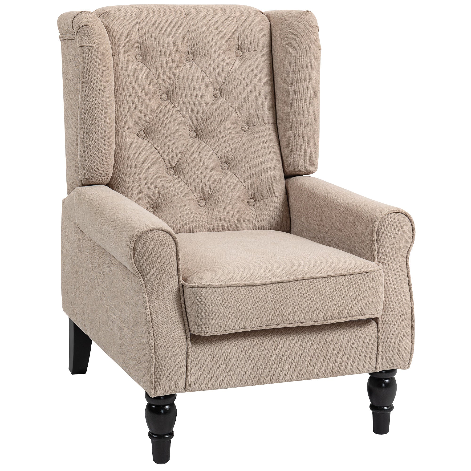 HOMCOM Wingback Accent Chair, Retro Upholstered Button Tufted Occasional Chair for Living Room and Bedroom, Beige 