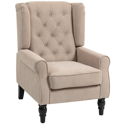 HOMCOM Wingback Accent Chair, Retro Upholstered Button Tufted Occasional Chair for Living Room and Bedroom, Beige 