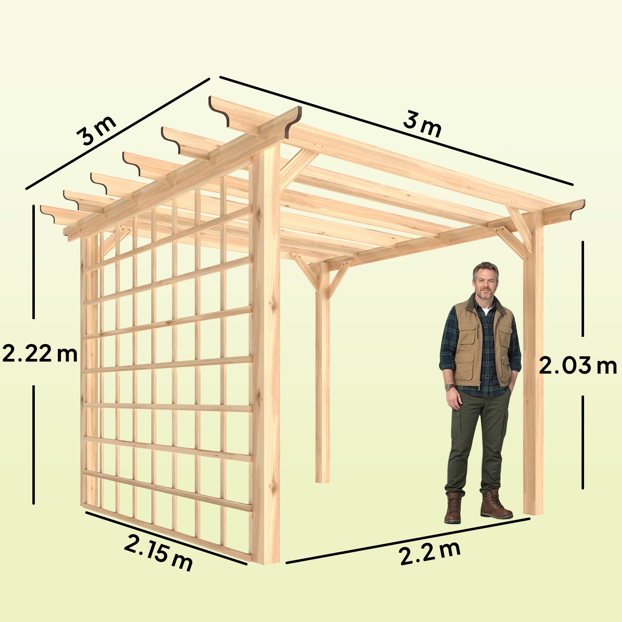 Outsunny 3 x 3 m Wooden Pergola Kit, Garden Pergola Gazebo Arch with Trellis for Climbing Vines, Flowers, Nature Wood Finish 