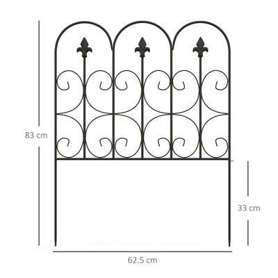 Outsunny Decorative Garden Fencing, 5PCs Outdoor Picket Fence Panels, Rustproof Metal Wire Landscape Flower Bed Border Edging Animal Barrier, Black 