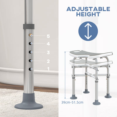 HOMCOM 39-51.5cm 'U' Seat Padded Shower Stool - Grey 