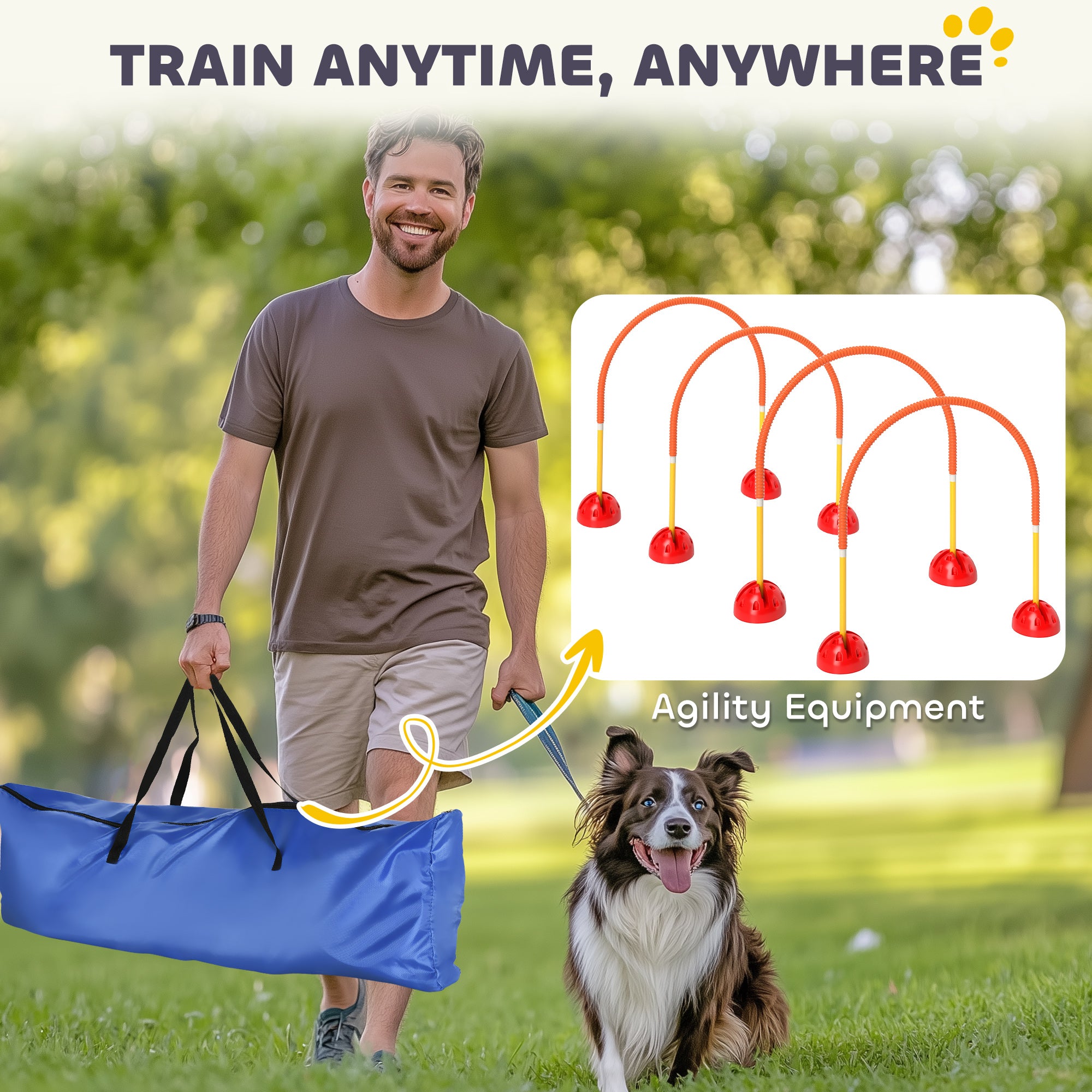 PawHut 4 Piece Dog Agility Training Equipment with 4 Adjustable Width Doors, Carry Bag, for Garden, Orange 