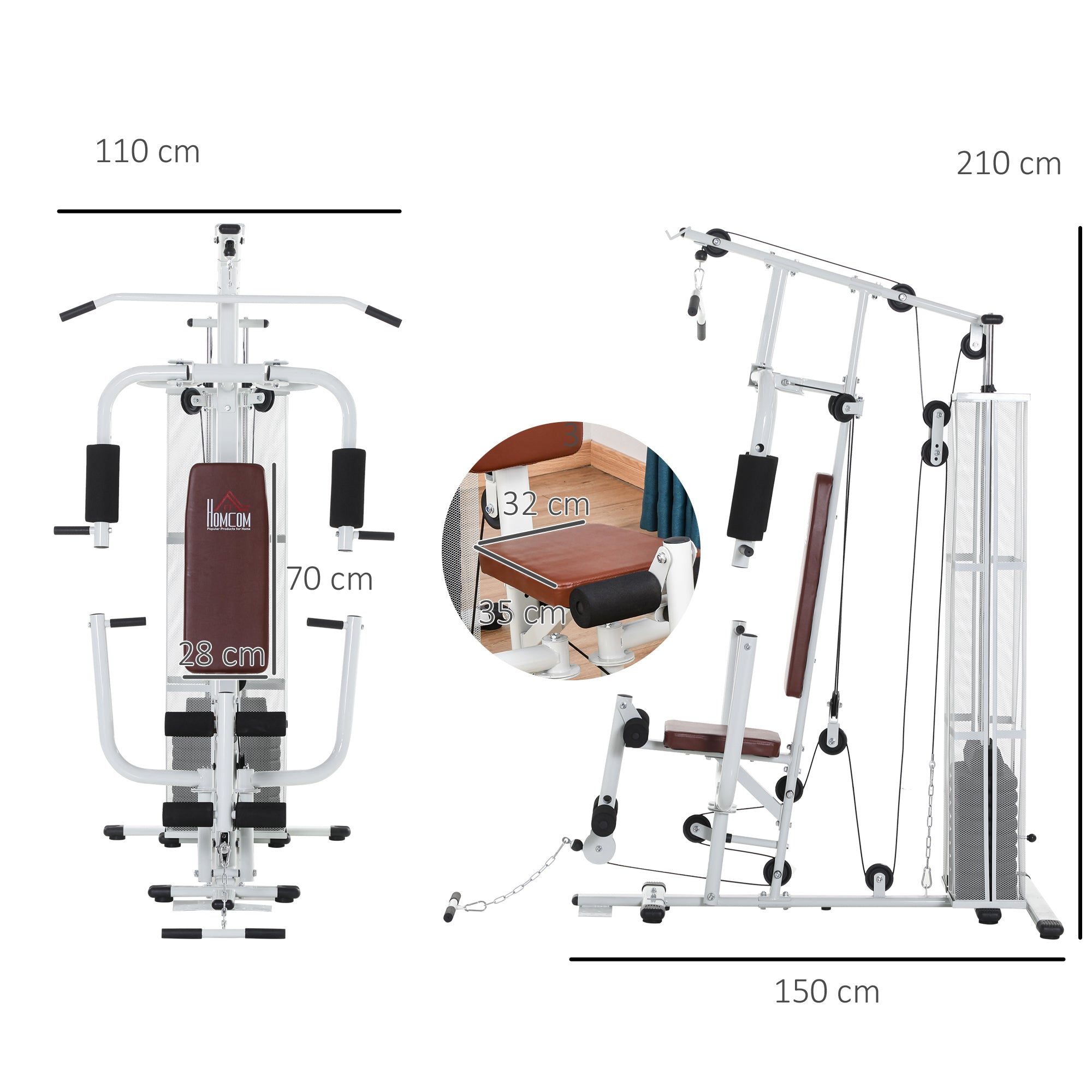 HOMCOM Multifunction Home Gym Weight Training Workout Station Fitness Strength Machine, White 