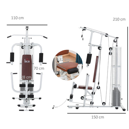 HOMCOM Multifunction Home Gym Weight Training Workout Station Fitness Strength Machine, White 