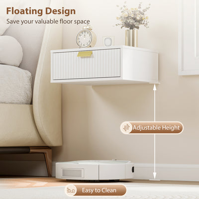 HOMCOM Modern Floating Nightstands Set of 2, Wall Mounted Bedside Tables with Wave Drawer White 