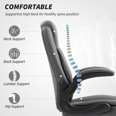 HOMCOM Faux Leather Office Chair. with Flip-Up Armrests - Charcoal Grey 