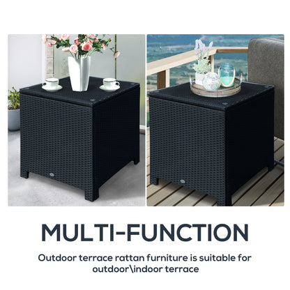 Outsunny PE Wicker Side Table Rattan Garden Furniture with Four Foot Pads, Rust & Mild Weather Damage Resistant, Black 