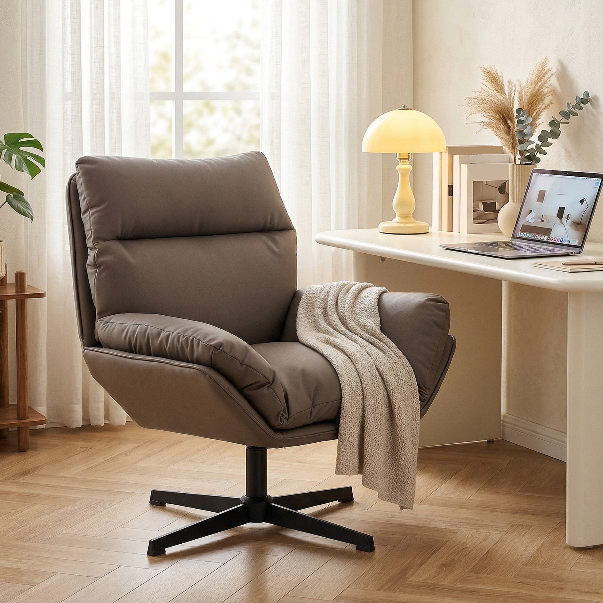 HOMCOM Accent Chair with 360 Swivel Armchair for Living Room with Padded Cushion Dark Brown 