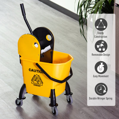 HOMCOM 25L Mop Bucket, with Wringer, Wheels and Handle - Yellow 