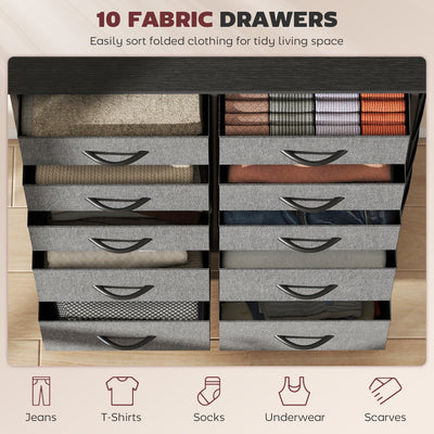 HOMCOM Chest of Ten Fabric Drawers - Charcoal Grey 