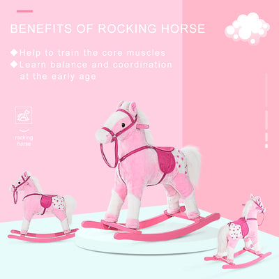 HOMCOM Baby Rocking Horse Plush Ride on Animals Rocker with Sound Handle Grip for Kids 3-6 Years - Pink 