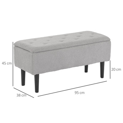 HOMCOM 47L Storage Ottoman, End of Bed Bench with Wooden Legs, Fabric Footstool for Living Room, Bedroom, 95 x 38 x 45cm, Grey 