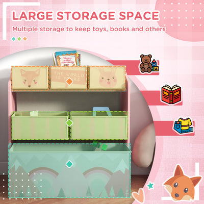 ZONEKIZ Kids Storage Unit, Toy Storage Organiser, with Six Fabric Bins, for Bedrooms, Playrooms, Nurseries - Pink 