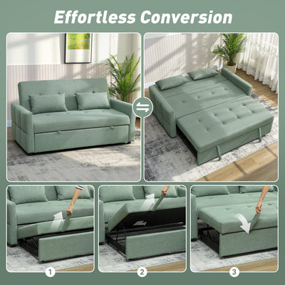 HOMCOM Three-Way 2 Seater Sofa Bed with Three-position back and Two Soft Pillows - Green 