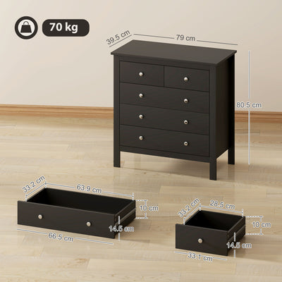 HOMCOM 5 Drawer Dresser for Bedroom, Modern Chest of Drawers, Wide Storage Unit for Living Room, Hallway, Black 