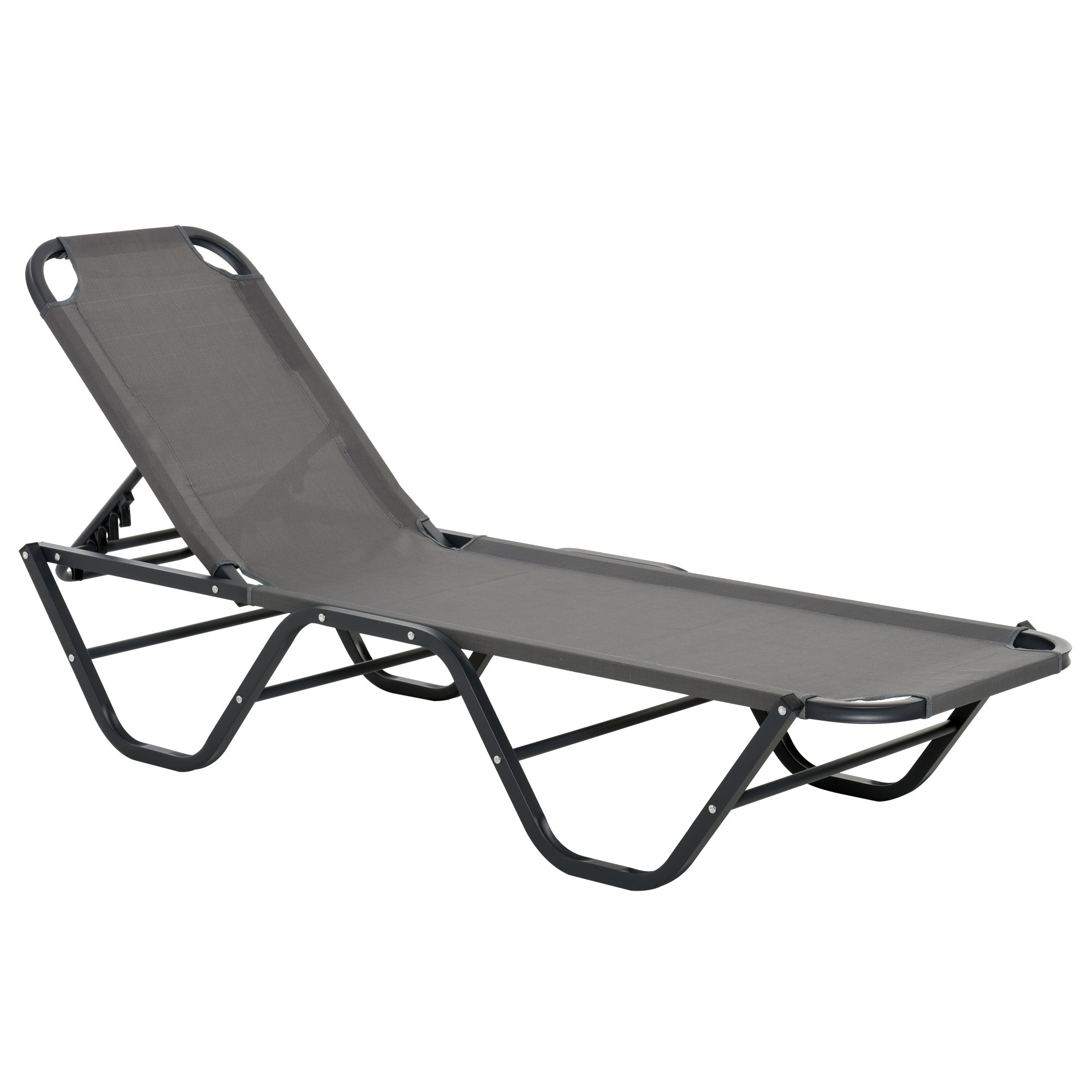 Outsunny Sun Lounger Relaxed Recliner with 5-Position Adjustable Backrest Aluminium Frame for Pool, Sun Bathing, Grey 