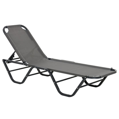 Outsunny Sun Lounger Relaxed Recliner with 5-Position Adjustable Backrest Aluminium Frame for Pool, Sun Bathing, Grey 
