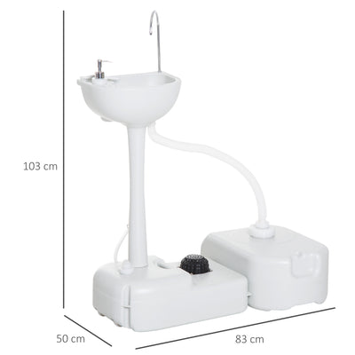 Outsunny Portable Camping Sink with Running Water and Wastewater Tank, Hand Wash Basin with Rolling Wheels, Foot Pump, Soap Dispenser for Outdoor Events, Gatherings, Picnic 