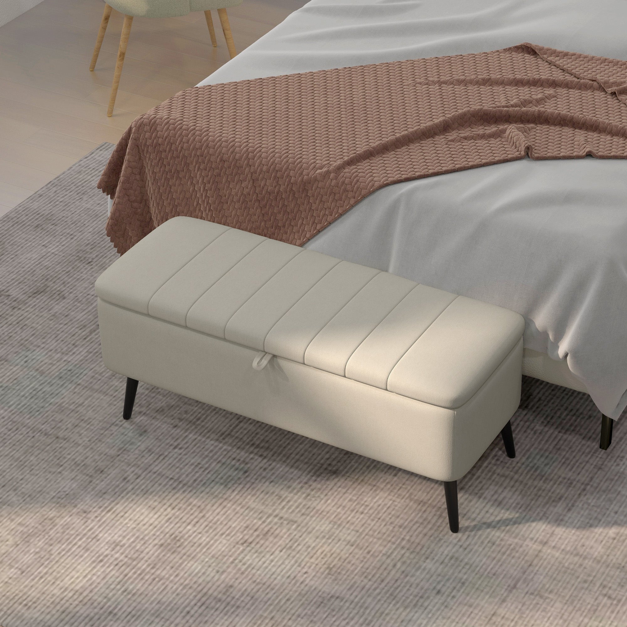 HOMCOM Linen-Look 92 x 31cm Storage Ottoman - Cream White 