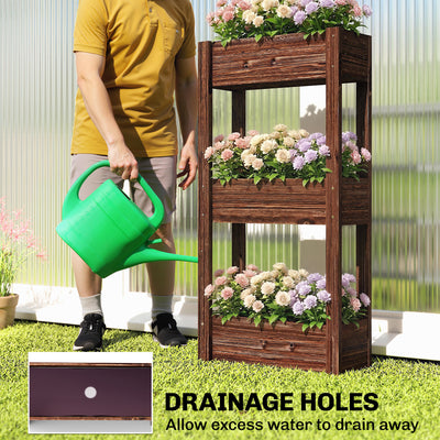 Outsunny 3-Tier Wooden Raised Planter, Raised Garden Bed on Legs with Drainage Holes and Bed Liner, Elevated Garden Planter 