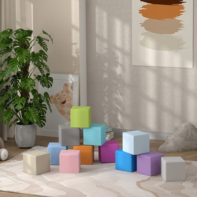 HOMCOM 12 PCs Soft Play Blocks, Soft Foam Toy, Building and Stacking Blocks for Kids, Blue 