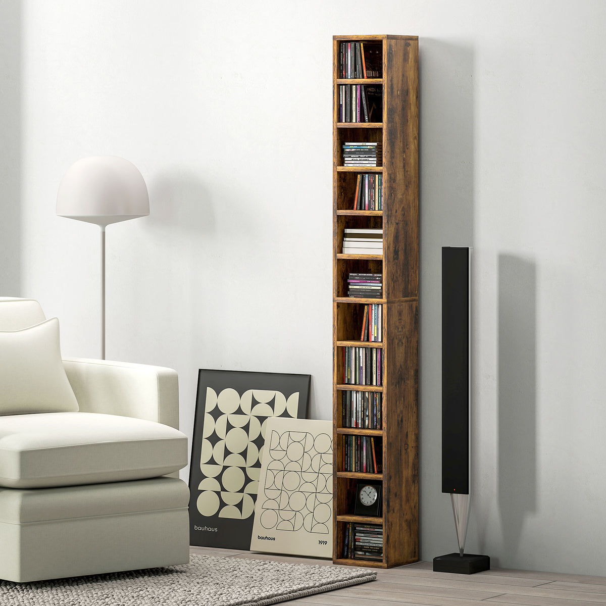 HOMCOM 204 CD Tall Narrow Media Storage Tower - Rustic Brown 