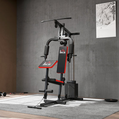 HOMCOM Multigym Station, with 66KG Weight Stack, for Strength Training, Black 