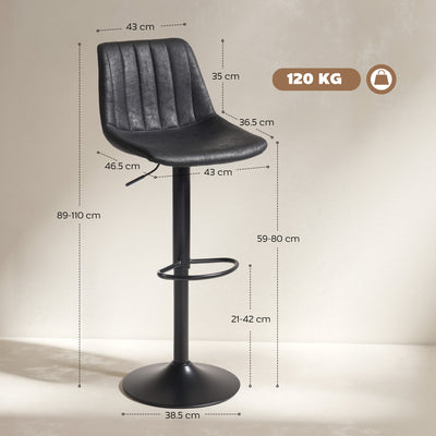 HOMCOM Set of 2 Leathaire Tub Bar Stools - Black 
