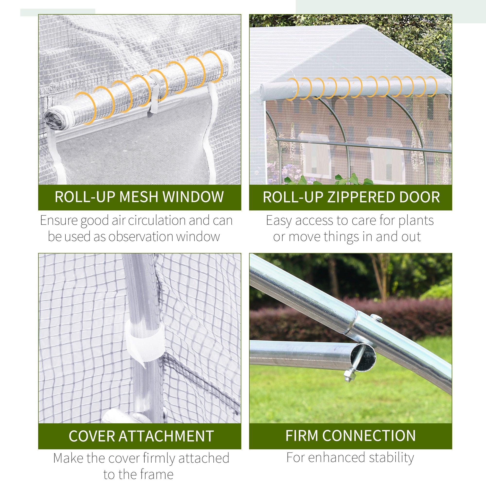 Outsunny Walk-In Polytunnel Greenhouse Warm House Garden Tunnel Shelter Plant Shed with Door and Windows, Galvanised Steel Frame, 4.5 x 3 x 2m, White 