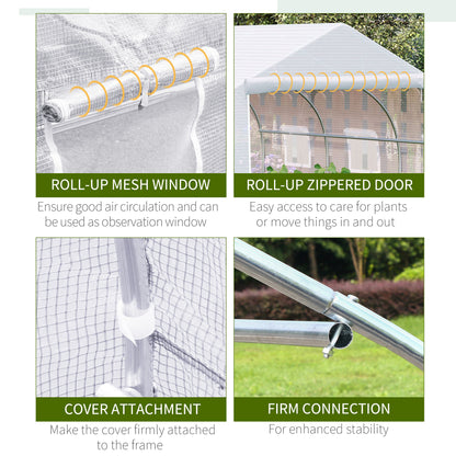 Outsunny Walk-In Polytunnel Greenhouse Warm House Garden Tunnel Shelter Plant Shed with Door and Windows, Galvanised Steel Frame, 4.5 x 3 x 2m, White 