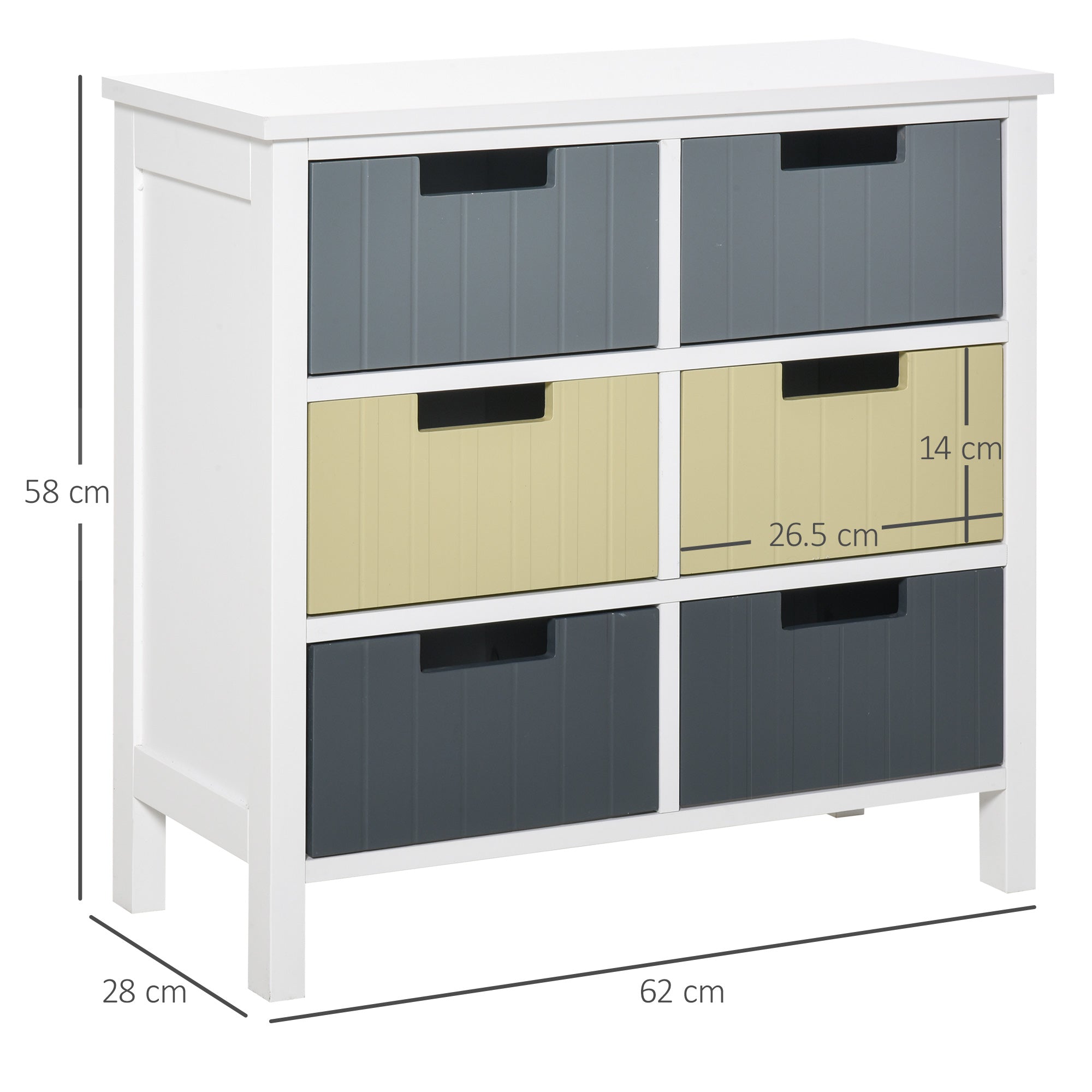 HOMCOM 6 Drawer Storage Tower, Dresser Chest with Wood Top, Organizer Unit for Closets Bedroom Nursery Room Hallway 