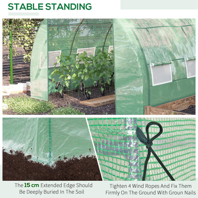 Outsunny Polytunnel Greenhouse Walk-in Grow House Tent with Roll-up Sidewalls, Zipped Door and 6 Windows, 3x3x2m Green 