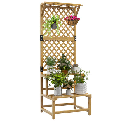 Outsunny Wooden Plant Stand, with Trellis - Natural Finish 