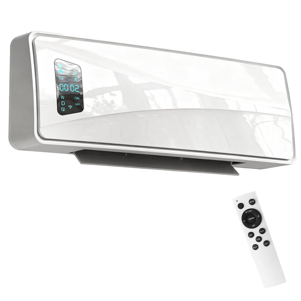 HOMCOM 2000W PTC Ceramic Fan Heater, Wall Mounted, 30° Oscillation, 54L x 18.7W x 14.5H cm - White