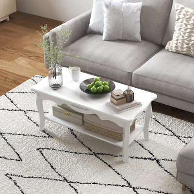 HOMCOM White Coffee Table Wood Cocktail Tea Centre Table with Storage Shelf for Living Room Reception Room, 94L x 44W x 42H cm 