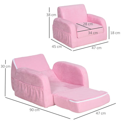 HOMCOM 2-in-1 Kids Armchair, Toddler Sofa Bed, with Wood Frame, for Bedroom, Playroom - Pink 